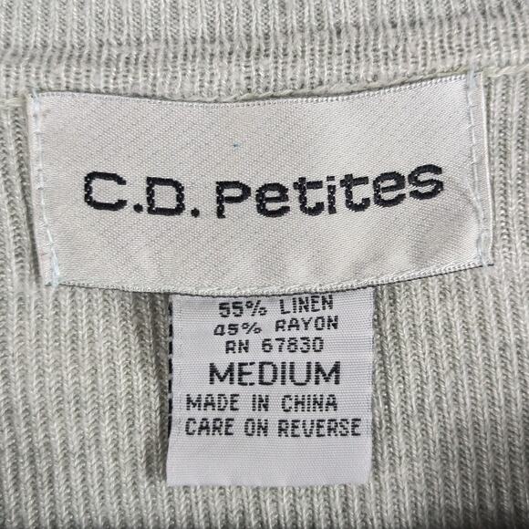 CD Petites M Linen Rayon Knit Top Collar Embroidered Floral Cottagecore Shirt - Picture 3 of 5